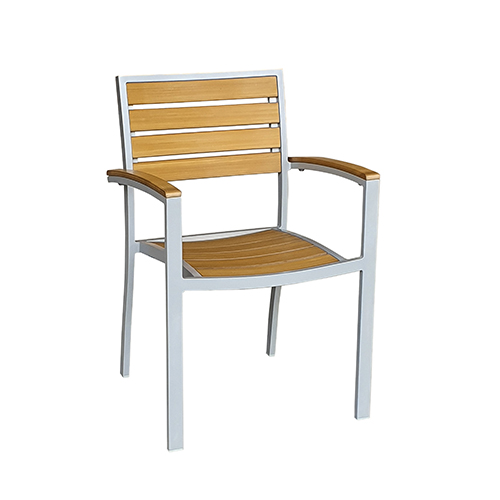 Outdoor Hospitality Sandy Arm chair, glossy silver frame with natural timber slats